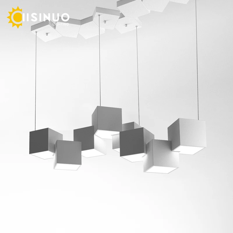 Imagem -03 - Modern Led Hanging Lustres com Cubo Quadrado Pingente Luminárias para Sala de Estar Cozinha Sala de Jantar Cor Preto e Branco