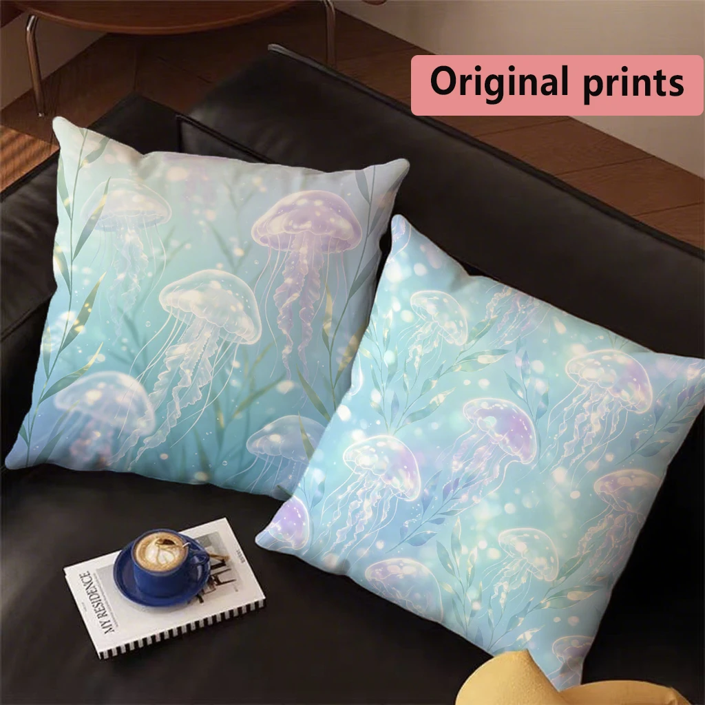 Dreamy Jellyfish Pattern Cushion Cover Suitable for Sofa Bedroom Car Pillow Cover