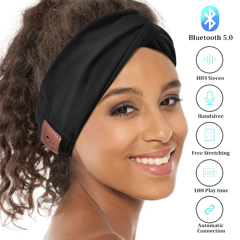 Wireless Sleep Headphone Bluetooth Stereo Headband Sports Music Headset Wash Face Hairbands with MIC For Women Girls Turban