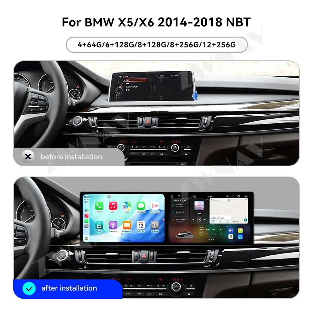 

Автомобильные аксессуары CarPlay QLED Автомобильный радиоприемник Android 15 для BMW X5/X6 2014-2018 NBT GPS-навигация Стерео Мультимедийный плеер Головное устройство