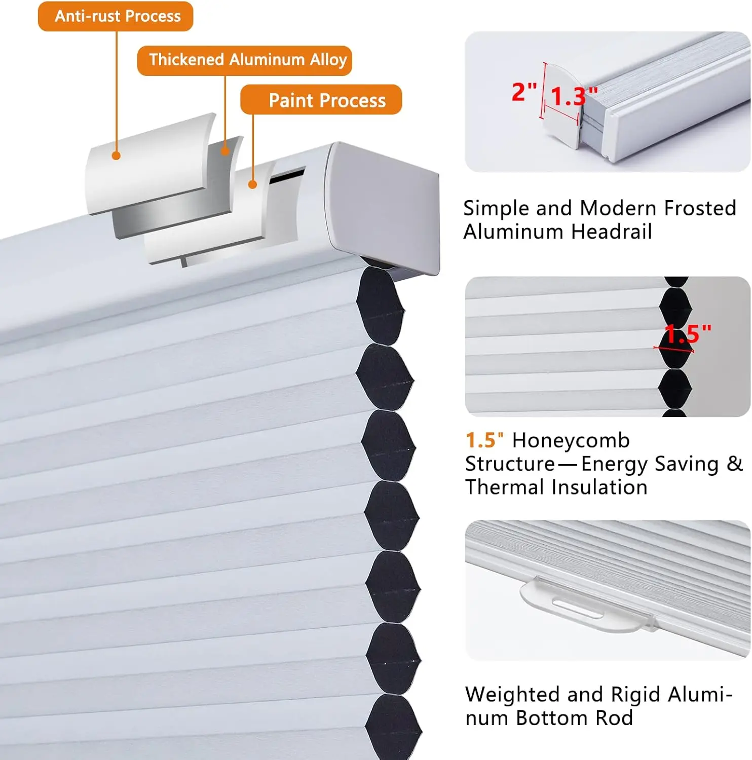 Persilux Custom Blackout Cellular Shades, Cordless Window Blinds, Honeycomb Blinds For Windows (White, 35