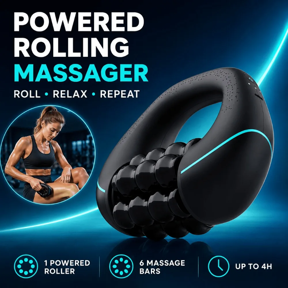 Electric Massage Roller, Rolling Percussive Massager, Rechargeable 3 Speed Deep Tissue Muscle Recovery for Full Body Home Gym