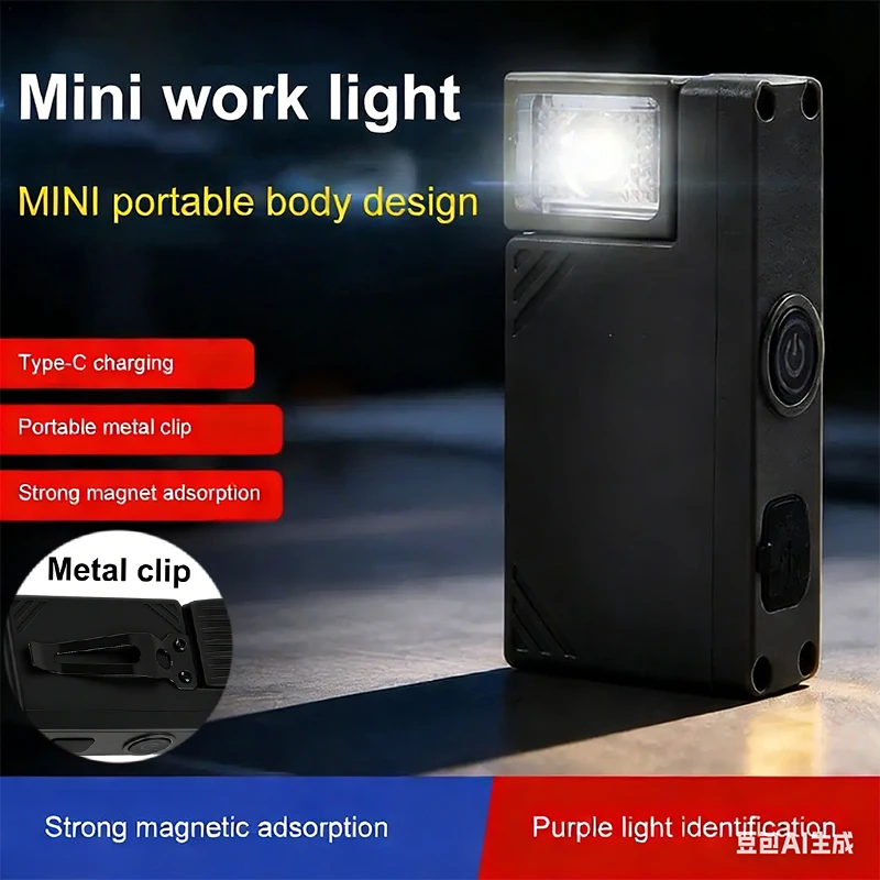 Mini LED Flashlight Type-C Rechargeable Torch Rotatable 180° Flashlight Outdoor Magnet Work Light Emergency Red and Blue Lamp