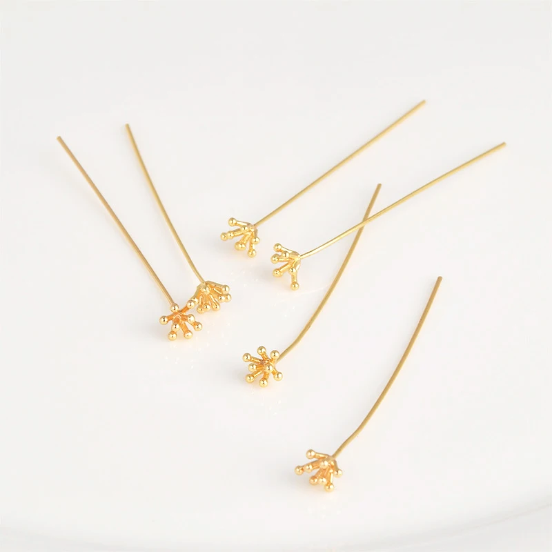 4pcs copper plated 18K gold flower core stamen ball needle DIY hand made jewelry hair decoration basic accessories materials