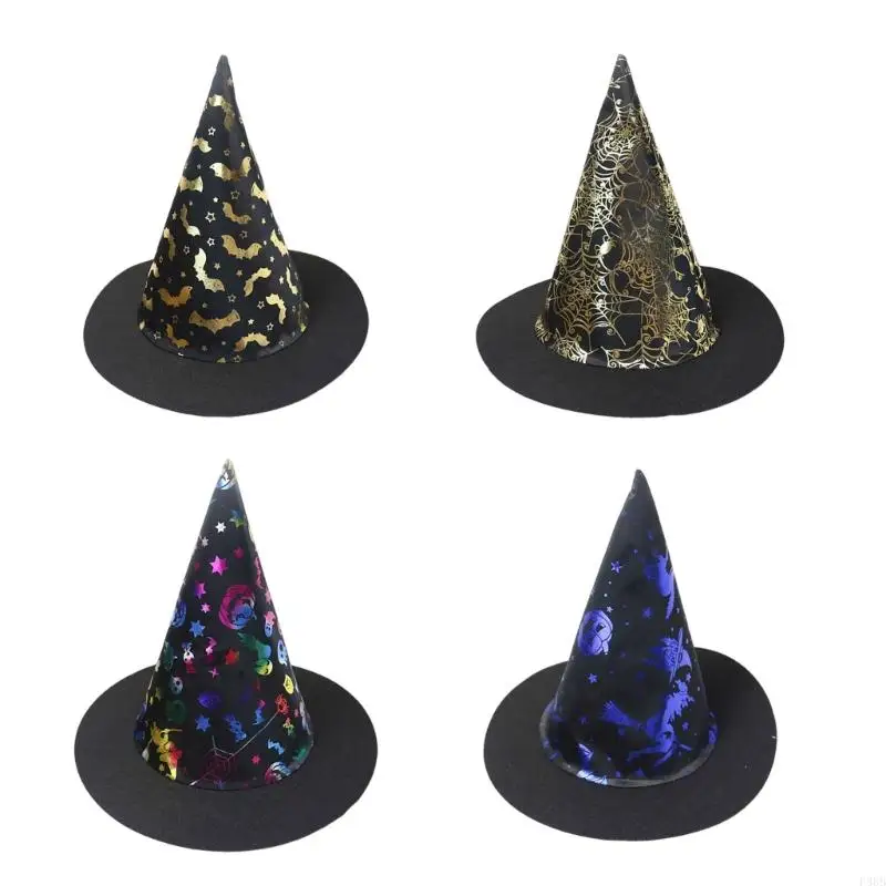 

P88B Spooky Elegances Halloween Witch Hat Mystical Creased Witch Hat Festival Party