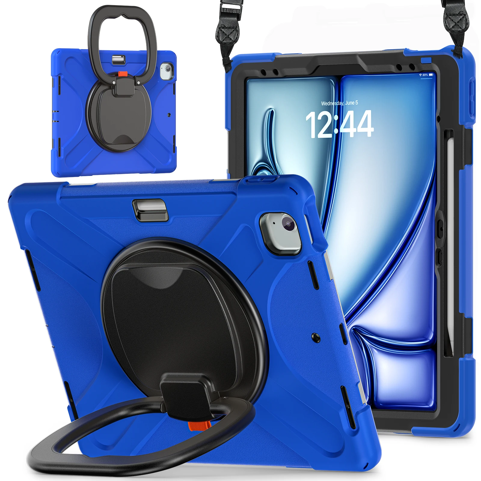 

360 Rotatable Case Universal For iPad Air 13 2025 2024 Pro 12.9 2022 2021 2020 2018 Heavy Duty Stand Cover With Shoulder Strap