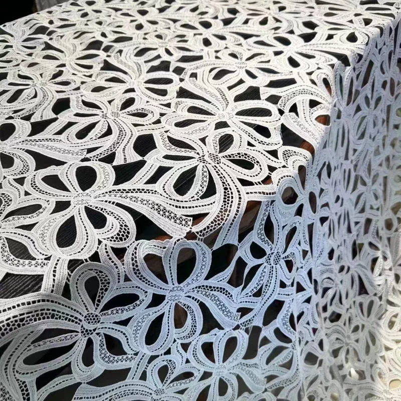 

White Embroidered Hollow Lace Fabric for DIY Sewing Dress Clothing Fashion Designer Fabrics Material Cloth By The Yard
