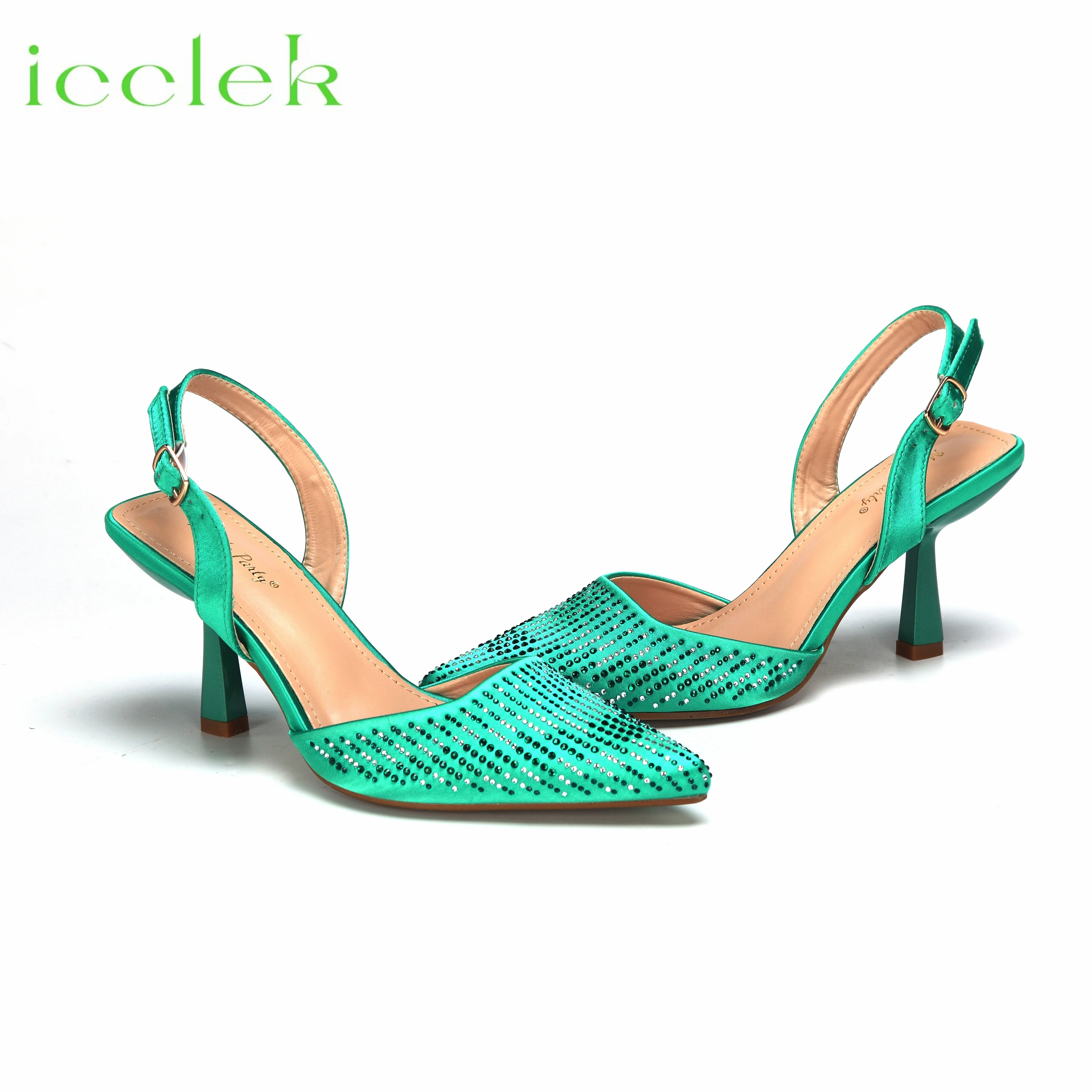 2024 Green Pointed Toe Thin Heel Comfortable Heel Decorated with Rhinestones Desgin For Green Color For Party