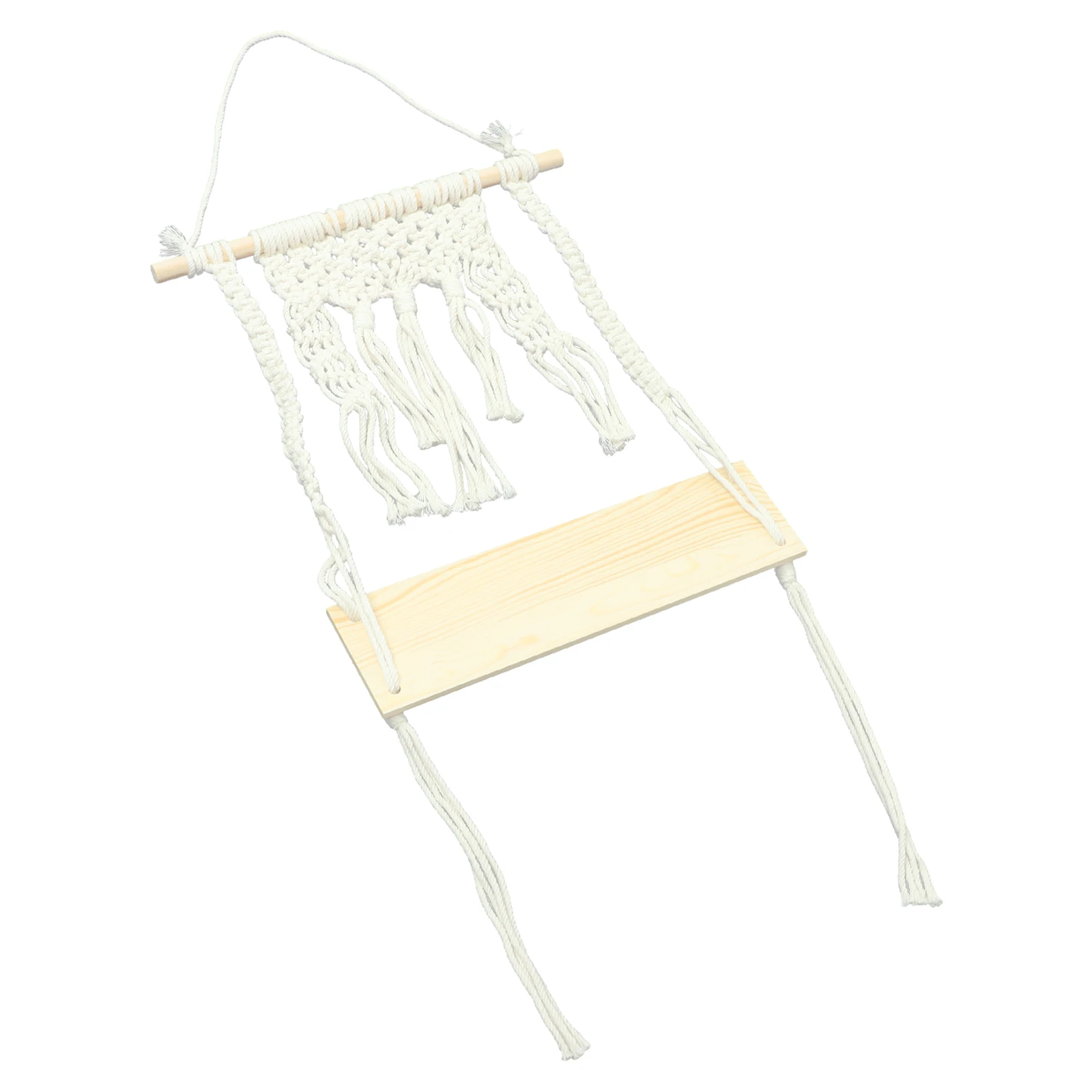 

Wall Hanging Shelf 10x35cm Wood Cotton Rope Bohemian Decorative Storage Rack for Bedroom Room Plant Display