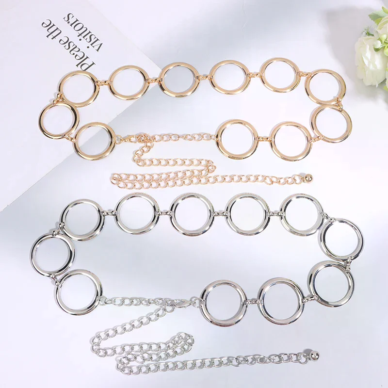 Luxury Fashion Women Metal Chain Belt Large Metal Ring Waist Strap Dress Coat Skirt Lady Decorative Waistband view 2