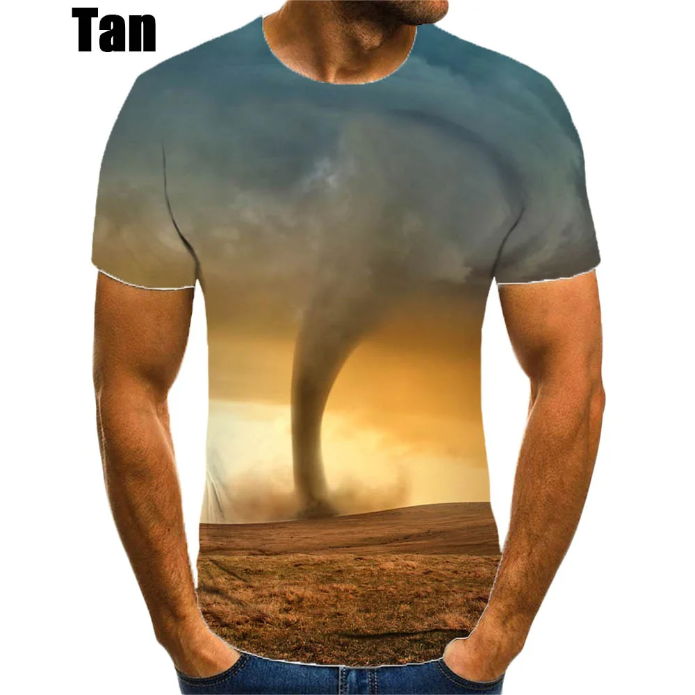 Men's/women's Fashion 3D Tornado Printing Short Sleeved Slim T Shirt Casual Round Neck Top Men's Clothing