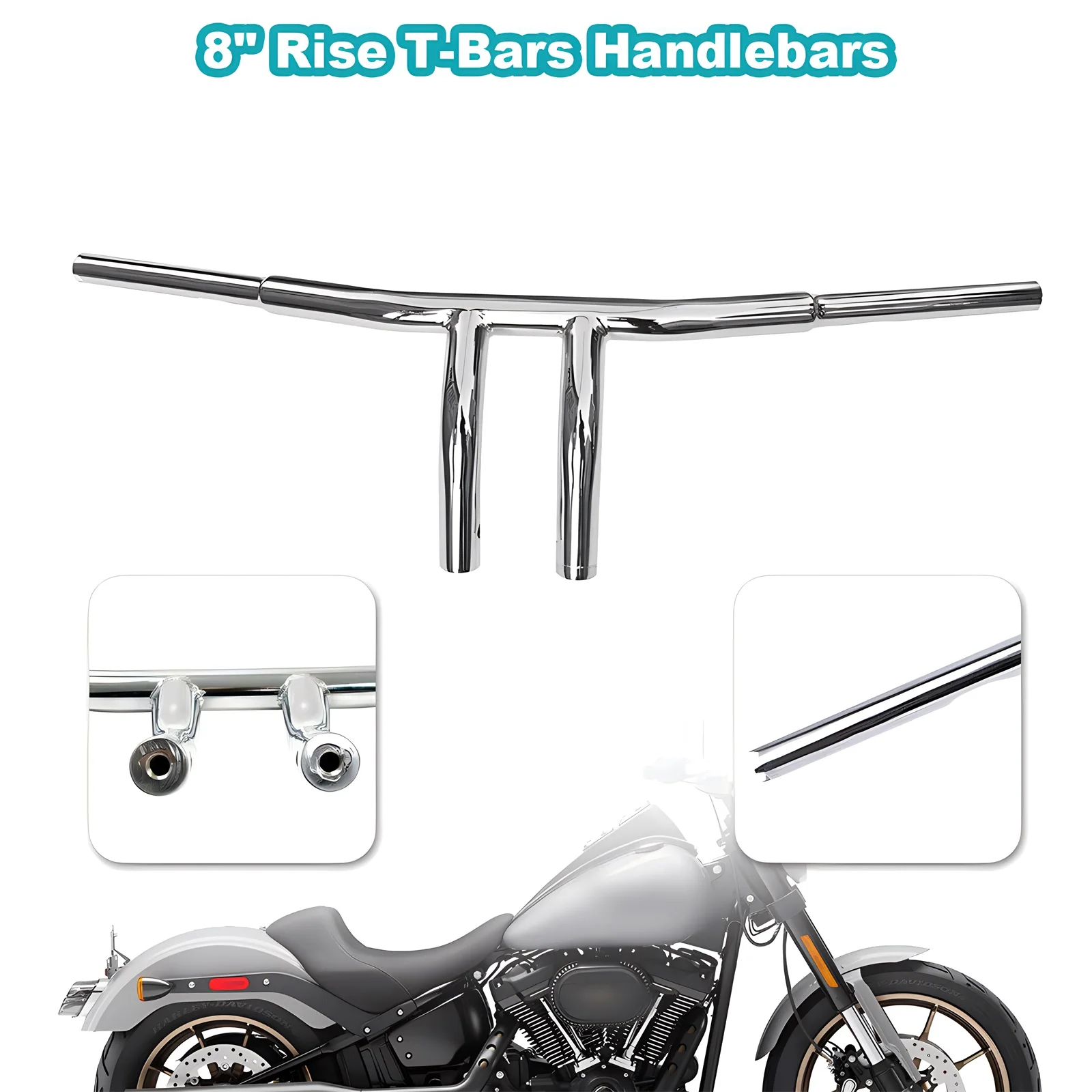 Wsays 8" Rise T-Bar Handlebars Drag Bar 1 1/4 inch Diameter Compatible with Harley Sportster 883 1200 XL Dyna Softail Touring Road King 1996-2024