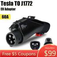 Electric Vehicle Charger Adapter Black For Tesla to J1772 Charging Max 60A &250V