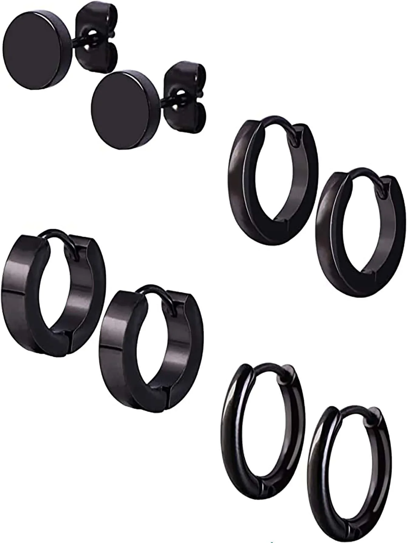 

4 Pairs Men Minimalist Black Stainless Steel Earrings Hoop Stud Jewelry Set