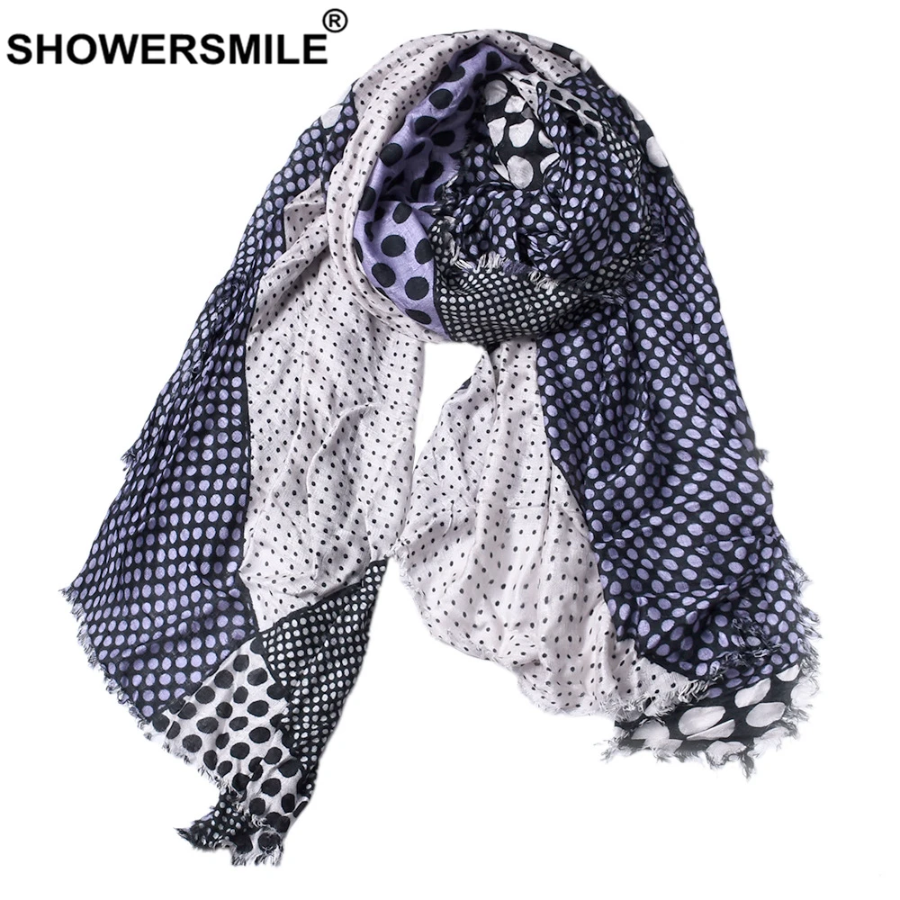 SHOWERSMILE Scarf Women Men Cotton Dot Spring Autumn Scarfs for Ladies Tassel Patchwork Male Female Scarf 190cm*90cm