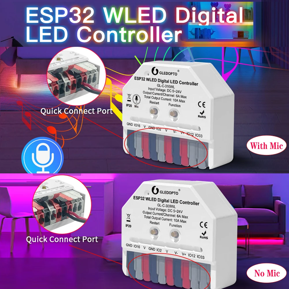 GLEDOPTO ESP32 Mini WLED LED Controller  Use For WS2811 WS2812 SK6812 TM1814 WS2813 WS2815 Strip