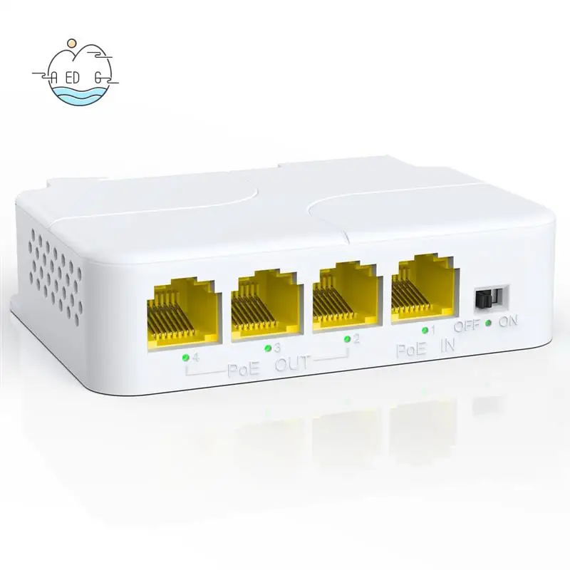 

AED6-4-портовый удлинитель POE, 10/100/1000 Мбит/с, 1 в 3 выхода, гигабитный удлинитель Poe, повторитель сетевого коммутатора от 1 до 3 для коммутатора Poe