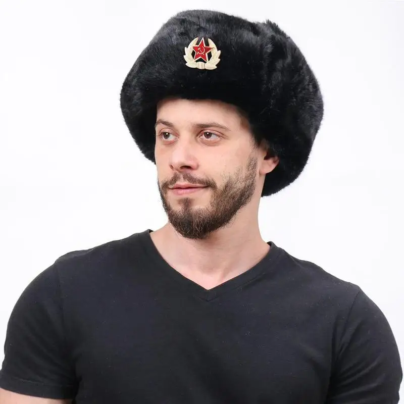 Soviet Badge Lei Feng Hat Windproof And Waterproof Men\'s And Women\'s Outdoor Hat Thickened Ear Protection Russian Warm Hat