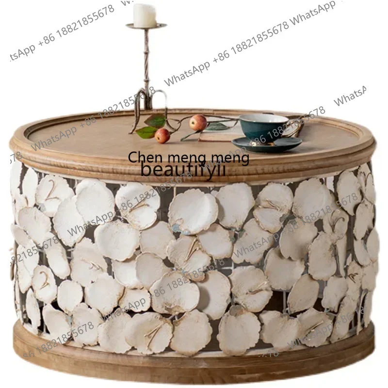 xzzS Retro Distressed Creative Sofa Side Table Corner Table B & B Coffee Shop round Solid Wood Iron Small Coffee Table furniture