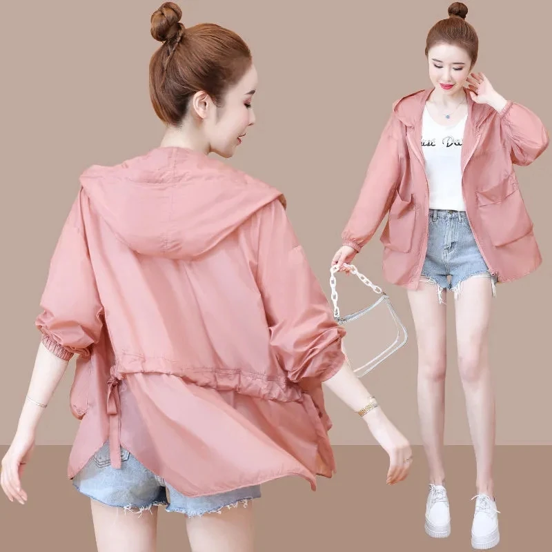 

Sun Protection Clothing Women's Summer 2023 New Korean Thin Breathable Fashion UV Protection Shirt Short Jacket Hooded Coat 4XL