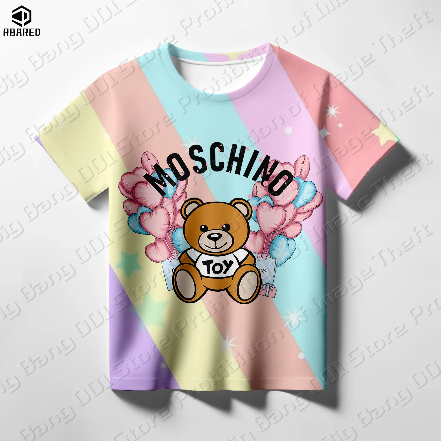 Moschino Violent Bear 2024 Summer New Children's T-shirt 3D Printing Cartoon Birthday Gift Clothes Child Girl Tops Kids Top Baby