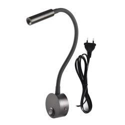 Parete Lmap Applique Morsetto luce 3W Camera Da Letto Della Lampada on/off Interruttore Bianco Argento Nero Flessibile A Collo di Cigno da comodino di casa luci di lettura