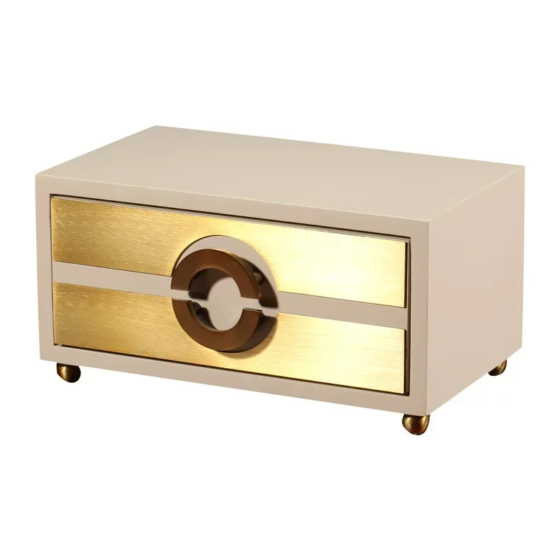 Modern light luxury living room storage jewelry box ornament, model room metal wood lacquer decoration