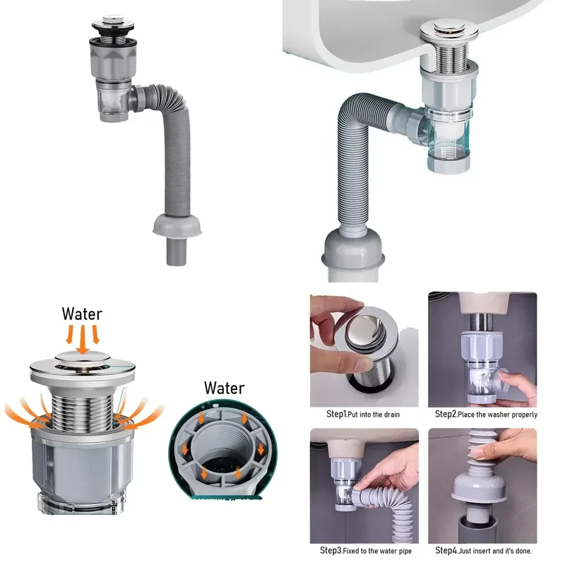 for Modern Basin Faucet Drain Pipe Assembly Anti-clogging Deodorant Leak-proof Horizontal Sink Waste Pipe Stopper Wholesale