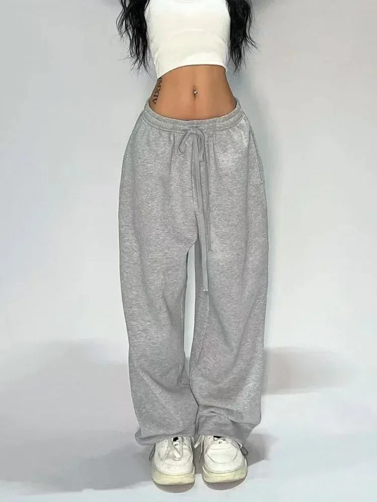 HOUZHOU Casual Gray Sweatpants Women Wide Leg Black Joggers Classic Baggy Streetwear Female Oversized Sports Trousers All-match