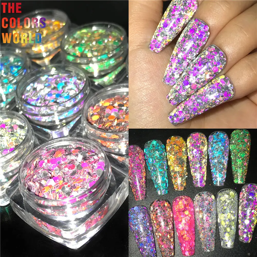 

TCT-774 Reflective Flash Glitter Dazzling Party Sparkly Nails Iridescent Flakes Dust Flash Disco Polish Gel Dust Chrome Pigments