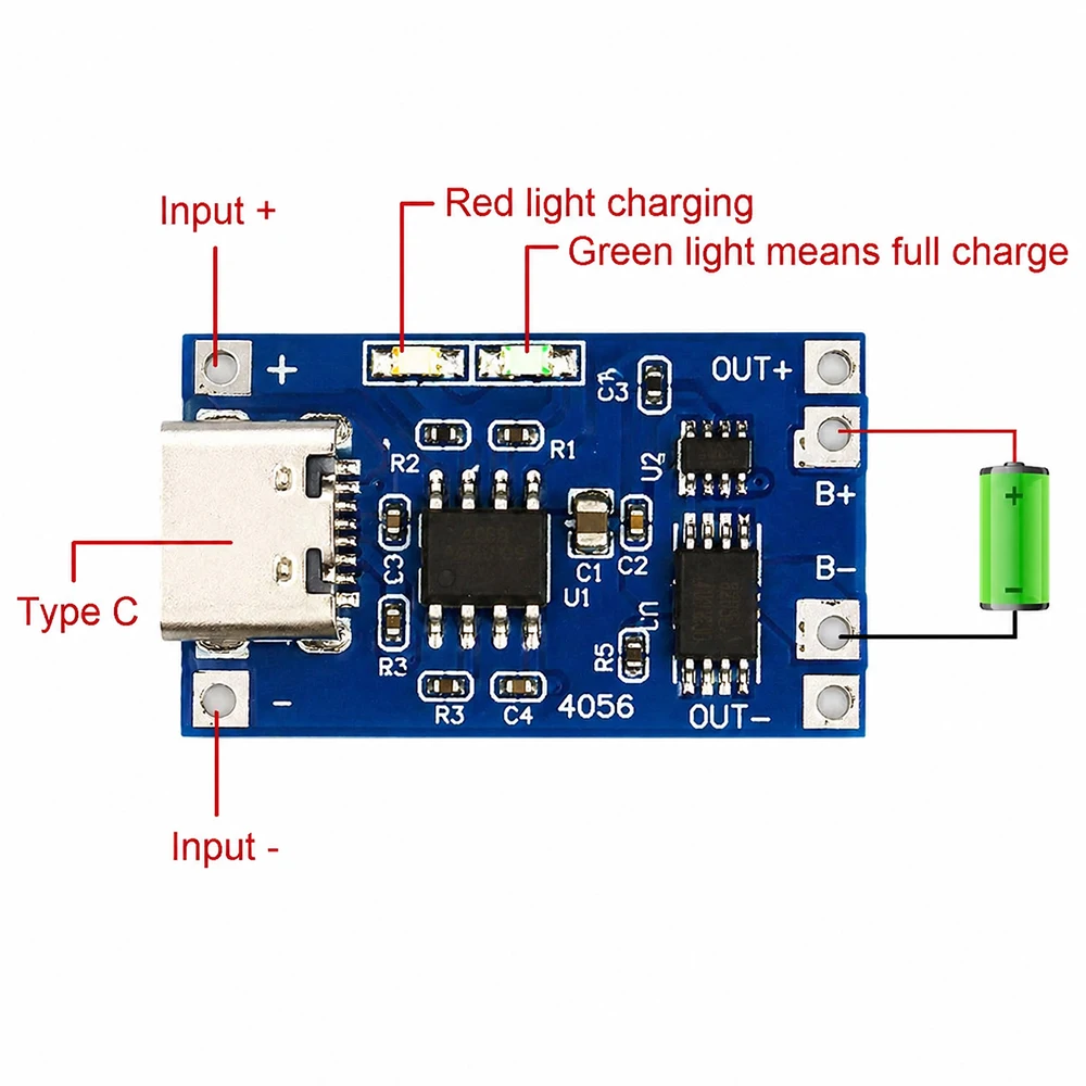 1-5 PCS Type-c/Micro/Mini USB 5V 1A 18650 TP4056 Lithium Battery Charger Module Charging Board With Protection Dual Functions 1A