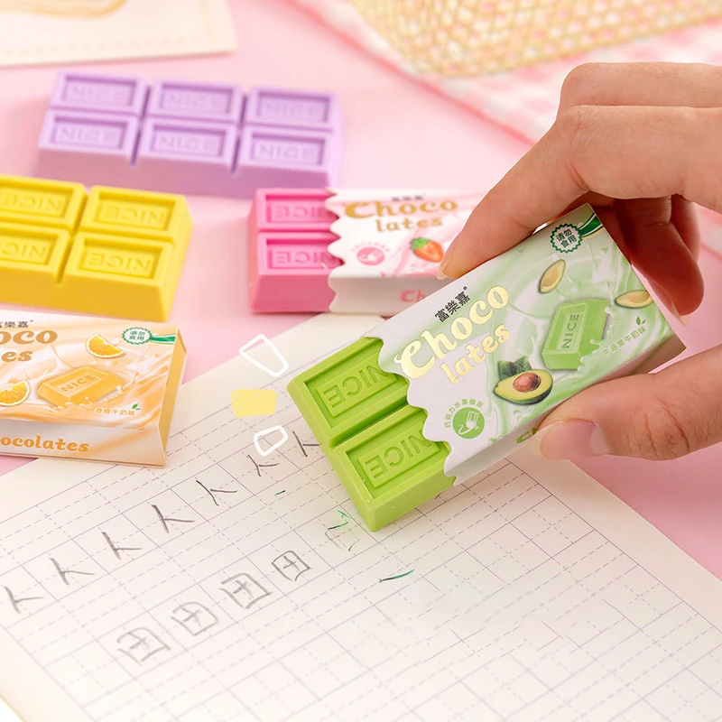 Random Cartoon Cute Kawaii Rubber Fun Creative Chocolate Eraser For Kids Student Novelty Stationery Office School Supplies
