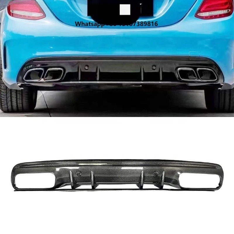 For -W205 C63 Style Carbon Fiber Rear Lip Rear Diffuser Bumper Lip
