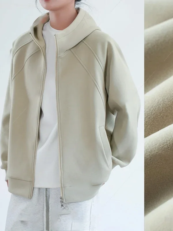 

Comfortable Double Zipper Hoodie Sweatirt Men's Double Fce Nianmi Velvet Casual Sle Autumn Faionable Couple Tops