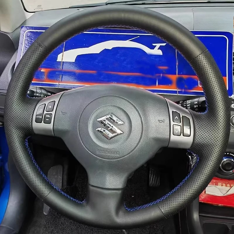 

For Suzuki Swift Sport Splash Opel Vauxhall 2005-2015 Hand-stitched non-slip Black Genuine Leather Car Steering Wheel Cover