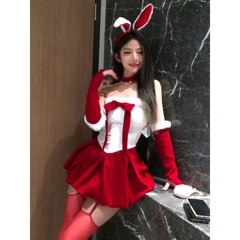 Samt Neujahrs Dessous rote Uniform Versuchung Hase Mädchen Set