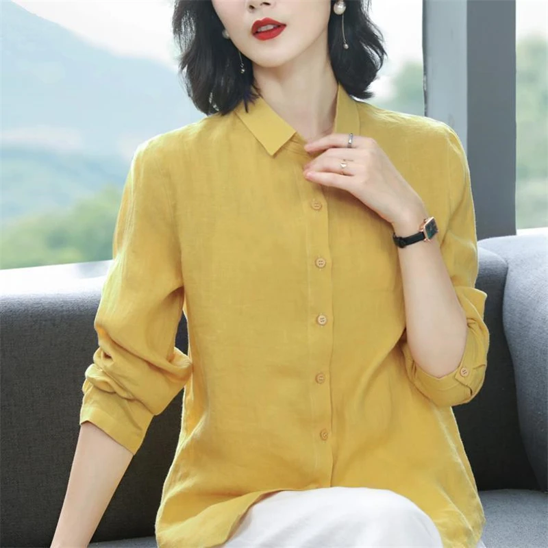 Korean Simple Style Solid Loose Cotton Button Up Shirt Spring Autumn Fashion Long Sleeve Casual Top Blouse Women Blusas Clothes