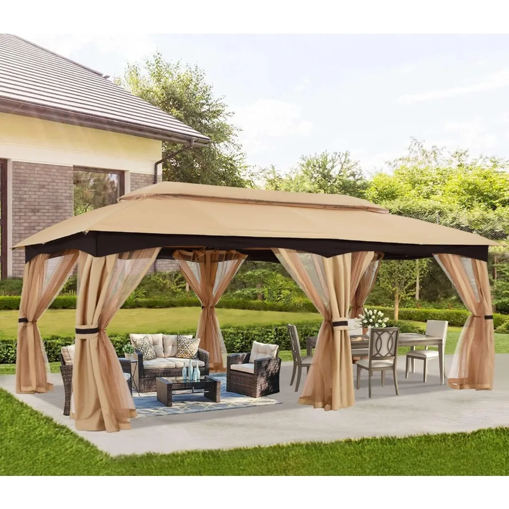 

Outdoor Patio Gazebo 10x20 - Double Roof Canopy with Mosquito Netting for Backyard, Deck, Garden, Lawn, Beige, Customized