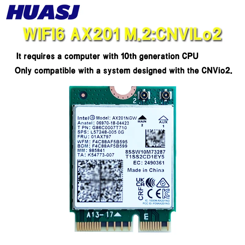Banda dupla 2400mbps sem fio wi-fi 6 intel ax201 para bluetooth 5.0 ngff chave e cnvo 2 cartão wifi ax201ngw 2.4ghz/5ghz 802.11ac/ax