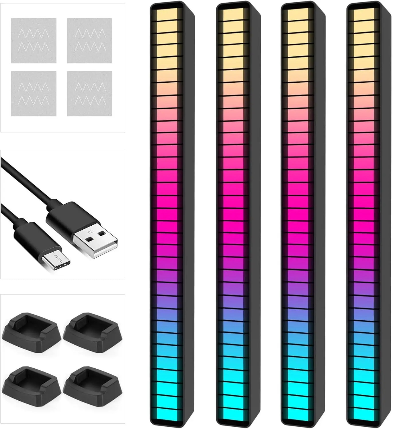 

Перезаряжаемая RGB-лампа с управлением звуком, голосовая активация, музыкальный ритм, атмосферная подсветка для автомобиля и декора игровой комнаты (4 шт.)