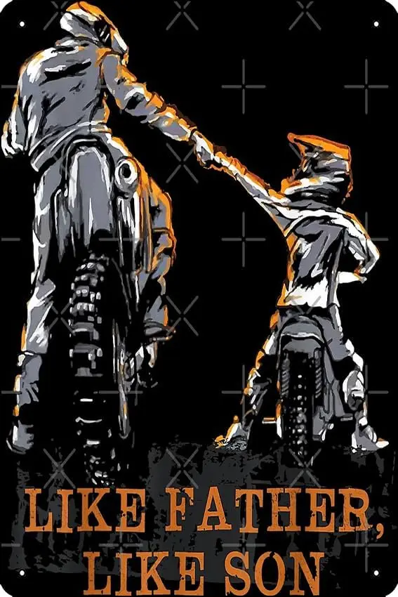 Motocross Dirt Bike gift - Like Father Like Son gift for dad and son Poster Funny Metal Tin Sign for Home Kitchen Bar Room Garag