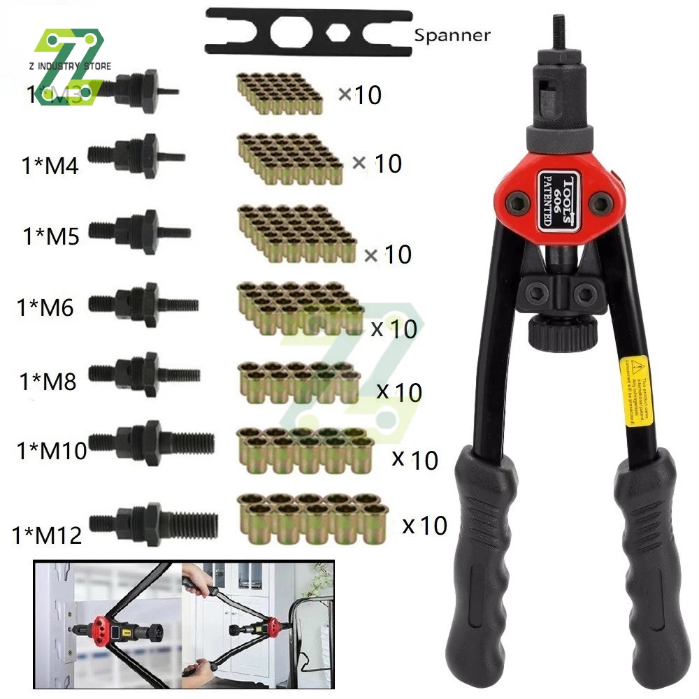 Imagem -02 - Rebitador Ferramenta Gun Mão Rebitador Intercambiáveis Mandril Inserir Porca Rosqueada Rebite Perfuração Ferramenta M3-m12 Peça Sobressalente