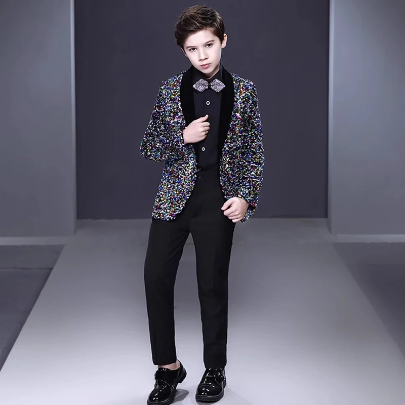 أطفال بدلة رسمية ترتر للبنين 3-16 سنة شهم سهرة الزي حفل زفاف عيد ميلاد السترة السراويل سترة زر واحد