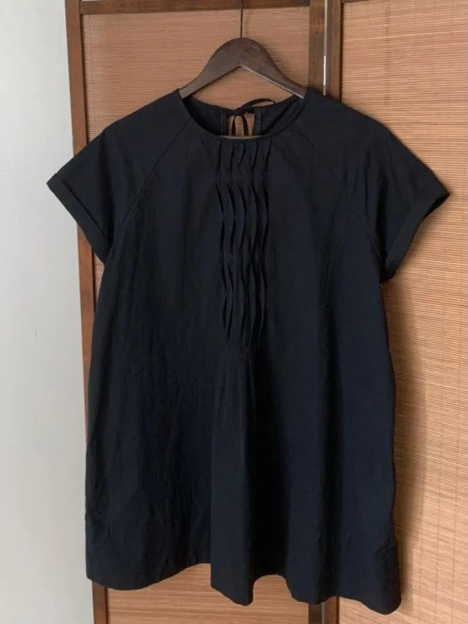 

Retro Japanese Sle Women's irt Loose Fit Gathered round Ne Tie Summer High End Casual Versatile Small Flng Sve Thin