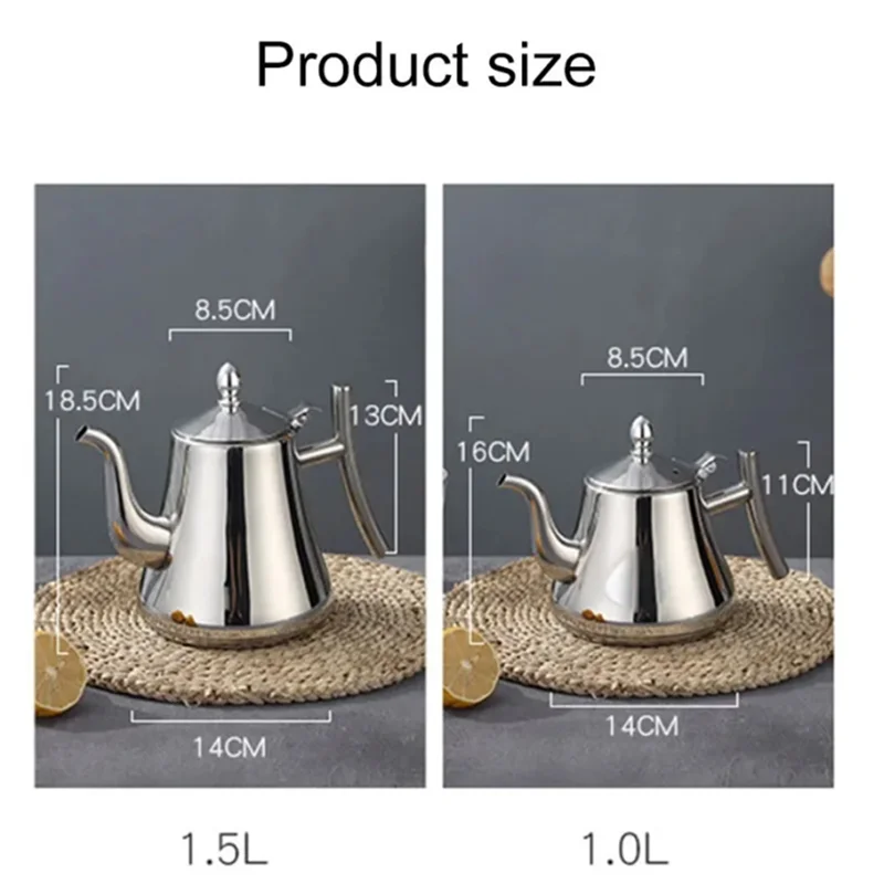 

ABKY-Чайник с фильтром, более толстый чайник из нержавеющей стали, ресторан, отель, кофейник, индукционная плита, чайник, серебристый, 1 л