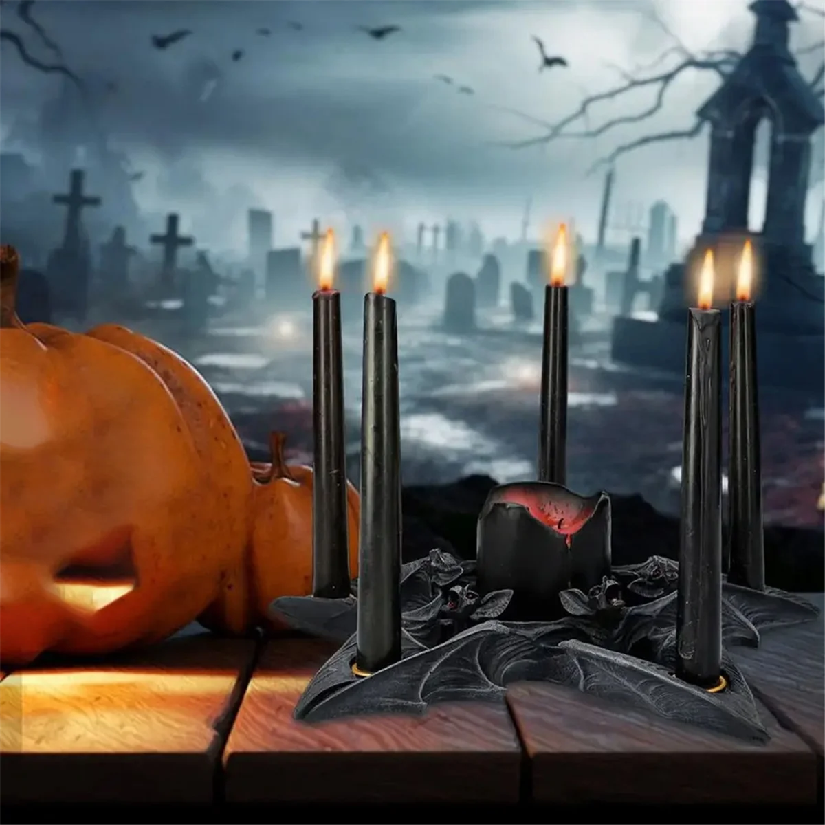 Tempat lilin kelelawar Tealight Halloween tempat lilin kelelawar Gotik hitam pemegang lilin Gotik Resin untuk meja