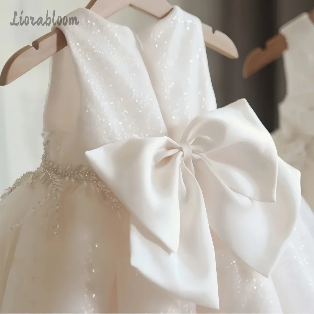 Abito Formale Bianco per Ragazze, Vestito da Sera Senza Maniche in Pizzo, Abito Corto da Damigella, Abbigliamento per Feste e Matrimoni
