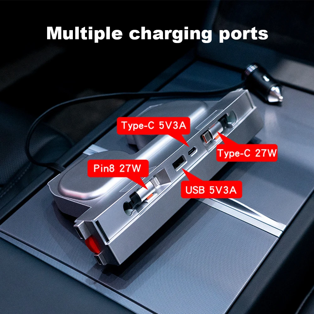 USB 익스텐더 도킹 스테이션, 테슬라 모델 3 하이랜드 2024 C타입 PD 27W 고속 충전기, 4 포트 도킹 스테이션