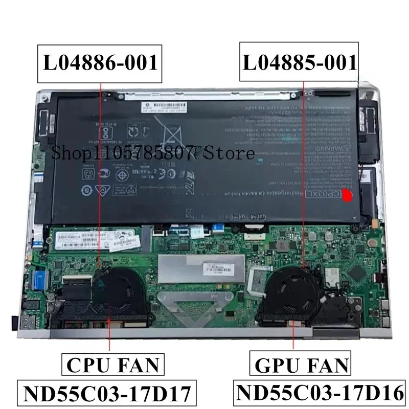 D. Nouveau ventilateur de refroidissement CPU GPU pour Spectre X360 13-AE 13T-AE000 L04885-001 L04886-001 ND55C03-17D16 ND55C03-17D17