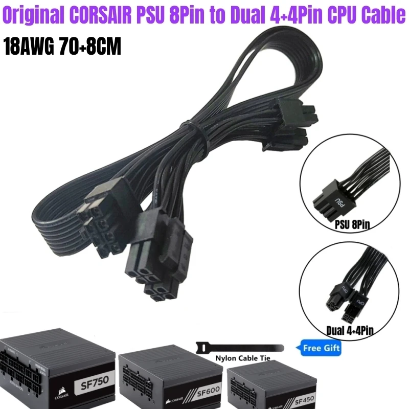 

Original CORSAIR SF450 SF600 SF750 PSU 8Pin to Dual 8Pin 4+4Pin 12V CPU Power Cable 18AWG for Corsair Modular Power Supply Unit